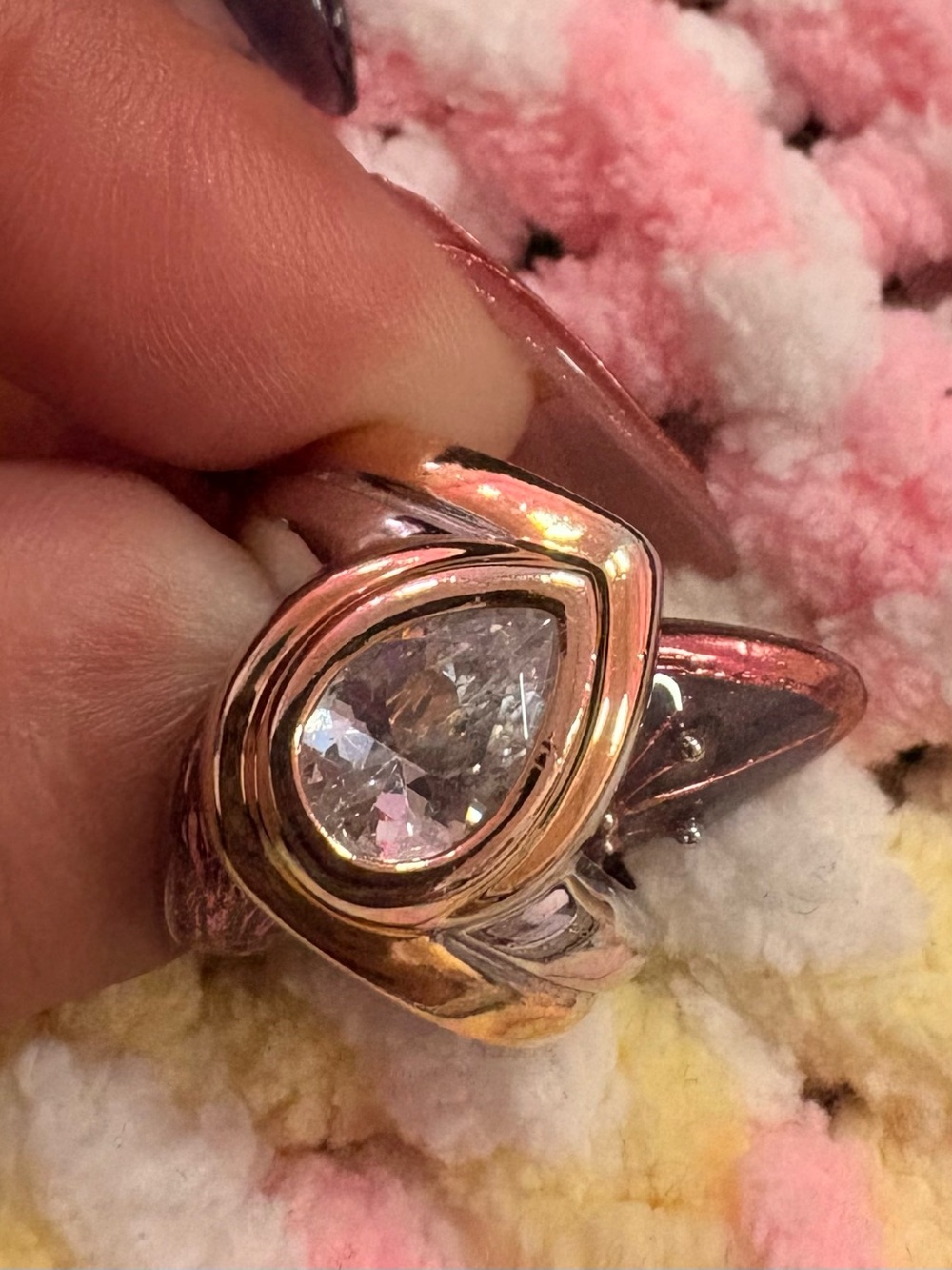 Mixed Metal Teardrop CZ Stackable Ring